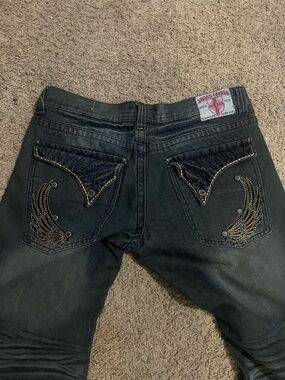 Vintage Swiss Cross Jeans with Gold Beaded Wings